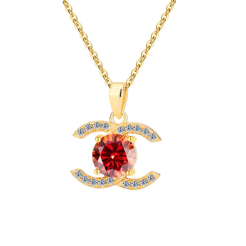 Europe and america cross border S925Pure Silver Moissanite Double C Pendant Chanel Style Elegant Versatile Full Diamond Necklace Factory Wholesale