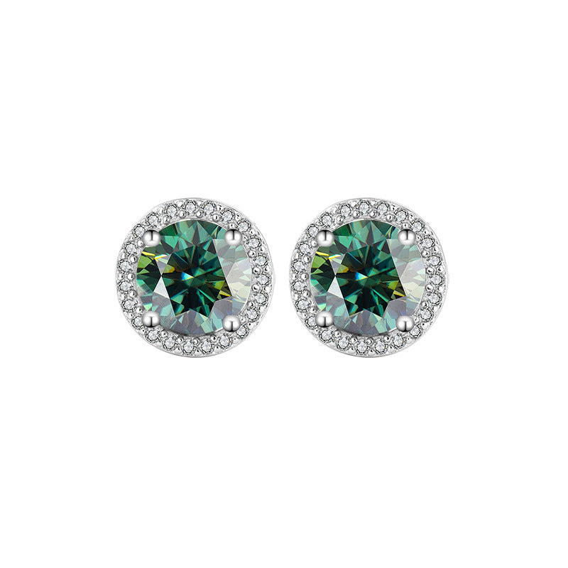 s925Pure Silver Genuine Moissanite Round Stud Earrings Elegant Simple Moissanite Gift Ear Jewelry Live Streaming Source
