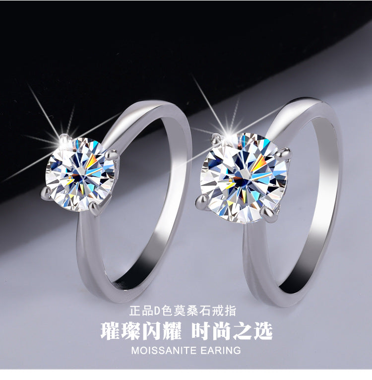 S925Sterling Silver Ring Classic Four-Prong Moissanite Ring Women's Crown Proposal Ring Wholesale