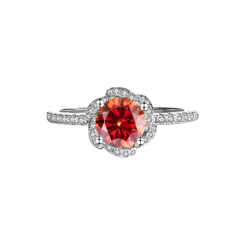 Sterling Silver S925【Bloom】Rose Flower Moissanite Diamond Ring Female Hand Holding Flower Real Diamond Ring Wedding Proposal Girlfriend