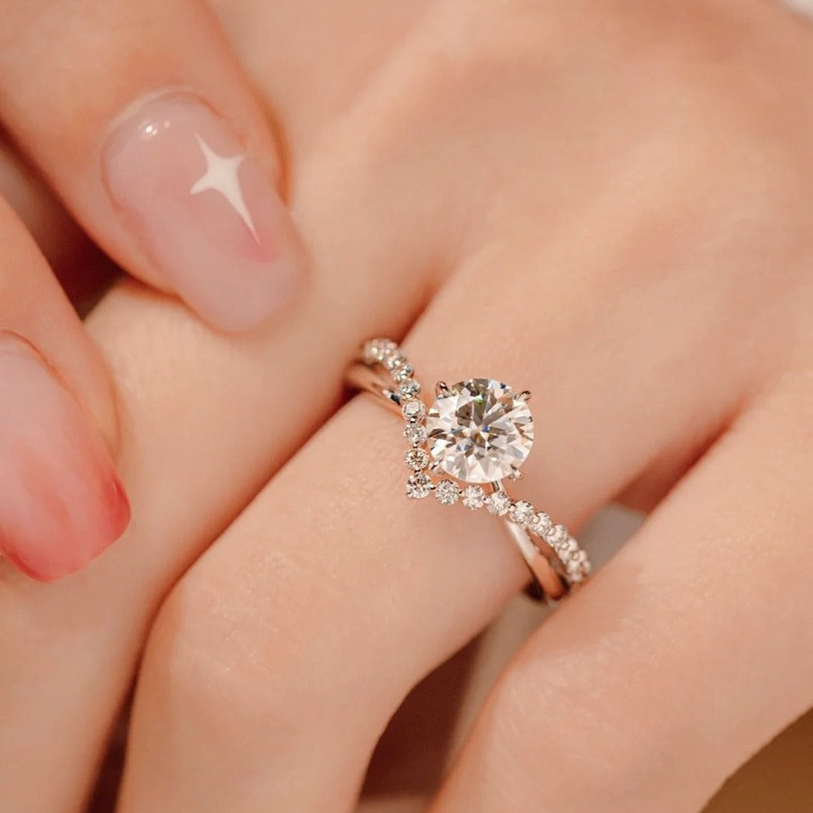S925Sterling Silver Moissanite Ring for Women, Crown of Love Diamond Ring, Simulated Diamond Engagement Wedding Ring Wholesale