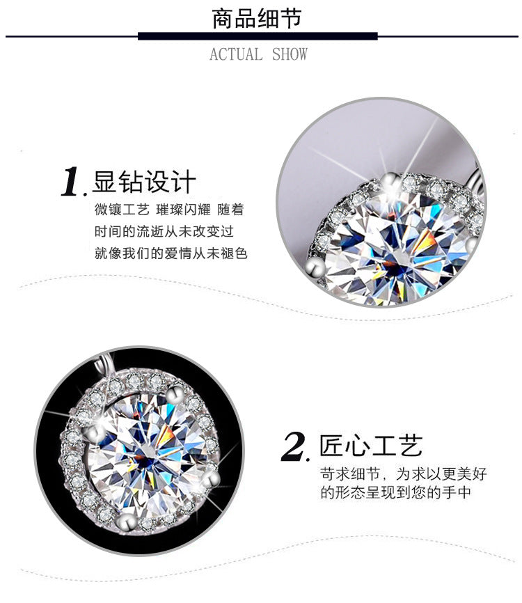 s925Sterling Silver Platinum Plated Round Snowflake Pendant Moissanite Necklace for Women Classic Fashion Collarbone Chain Wholesale