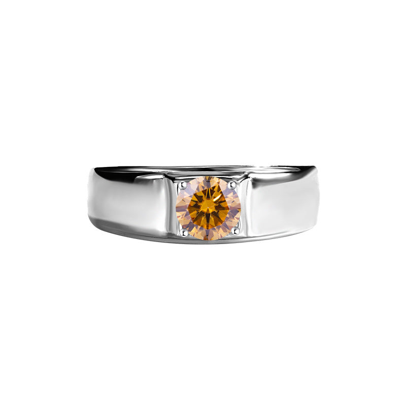 Authentic D Moissanite Ring for Men, Pure Silver, One Carat, Personalized Classic Simple Men's Ring, Smooth Surface Diamond Ring Wholesale