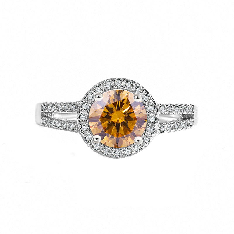 S925Sterling Silver Moissanite Round Bag Ring for Women, One Carat Fashion Classic Ring, Live Streaming Source