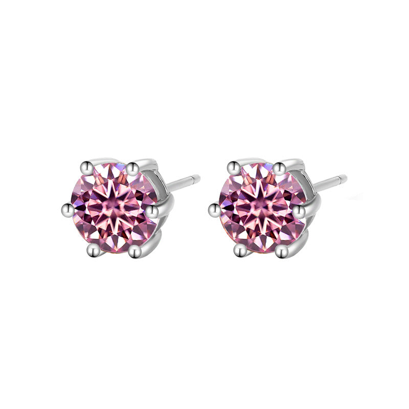 s925Genuine Moissanite Six-Prong Earrings1Carat Temperament Simple Moissanite Gift Earrings Live Streaming Source