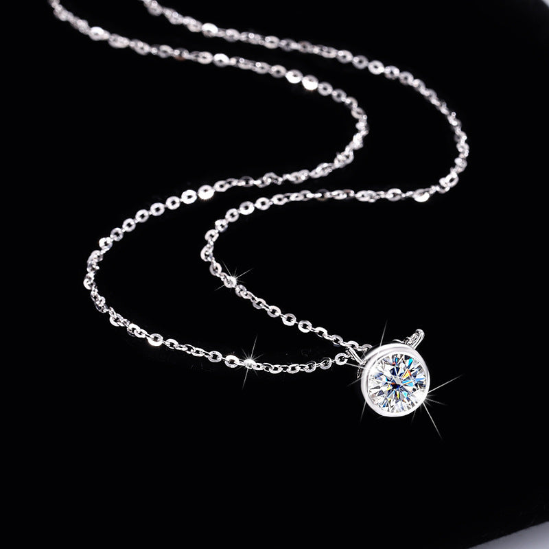 S925Pure Silver Bubble Necklace Moissanite Diamond One Carat Pendant Single Diamond Simple Luxury Versatile Collarbone Chain Wholesale