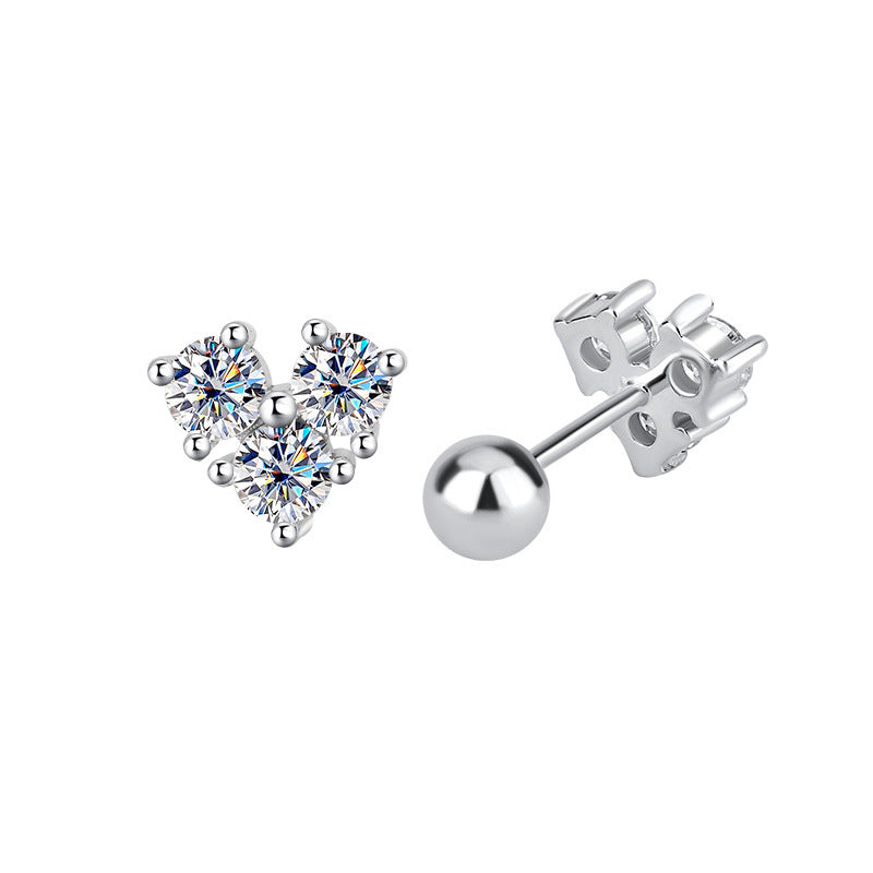 S925Silver Moissanite Heart Simple Clover Screw Earrings for Women Light Luxury Moissanite Jewelry Factory Wholesale