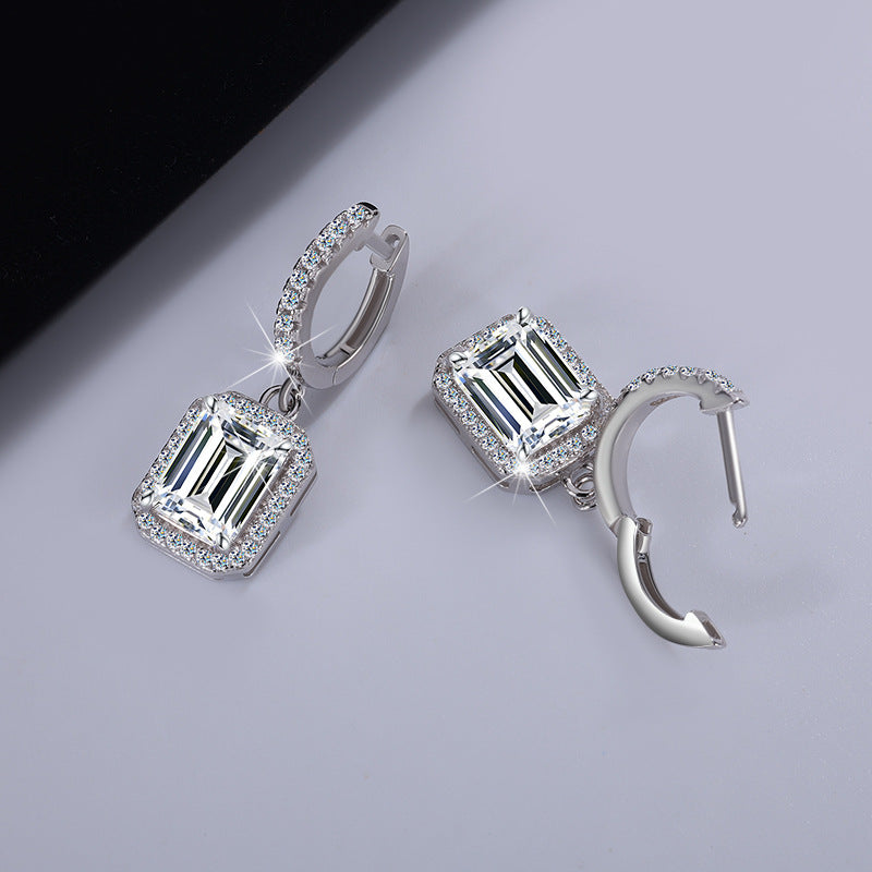 Cross-Border S925Sterling Silver Moissanite Earrings Radiant Cut Ear Jewelry Luxurious Inlaid High-end Earrings Moissanite Studs Wholesale