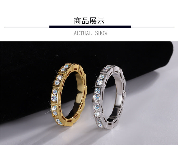 Cross-Border S925Pure Silver Korean Style Snake Ring High Micro Inlaid Full Diamond Fashion Versatile Unisex Ring Factory Wholesale