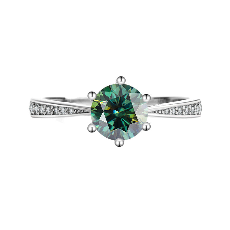 s925Sterling Silver Moissanite Korean Style Six-Prong Ring Women's Ring Six-Prong Classic Crown Proposal Ring Manufacturer Wholesale