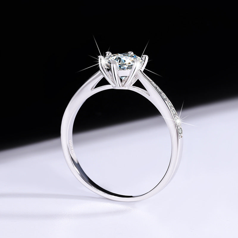 s925Sterling Silver Moissanite Korean Style Six-Prong Ring Women's Ring Six-Prong Classic Crown Proposal Ring Manufacturer Wholesale