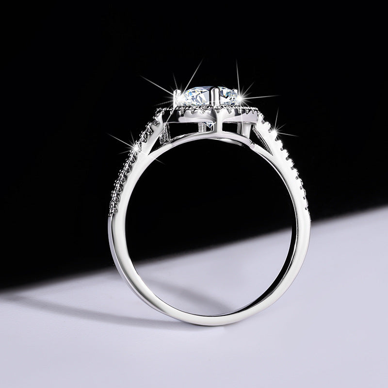 925Sterling Silver Moissanite Diamond Ring Heart-shaped Hollow Couple Rings Wedding Engagement Ring Gift for Girlfriend with Colored Diamond