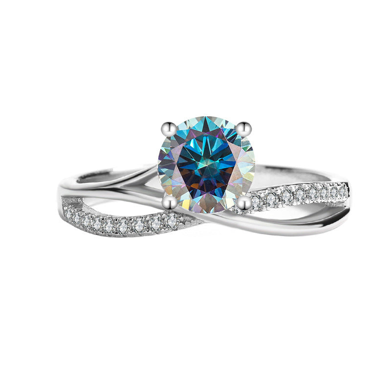 925Sterling Silver D Color Moissanite925Sterling Silver Ring Female Star Galaxy Four-Claw Hot-Selling Classic Wedding Live Streaming Source