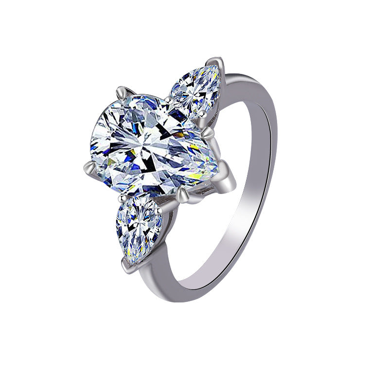 Best seller in europe and america S925Silver Moissanite Water Drop Pear-Shaped Ring with Luxurious Irregular Cut Diamonds 4Wholesale Women's Carat Rings
