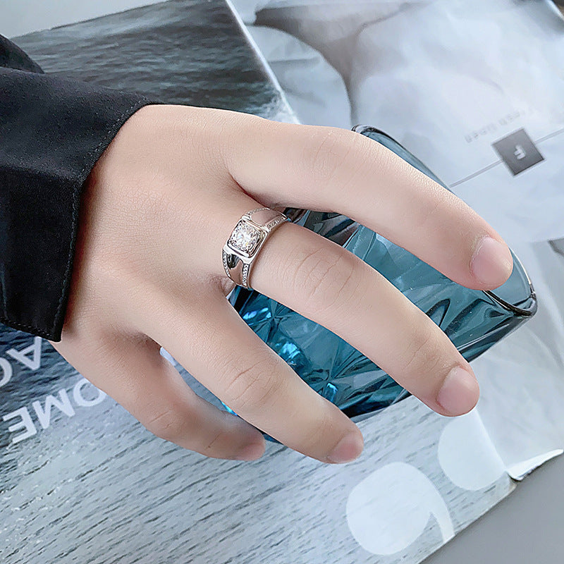 Source Manufacturer S925Pure Silver Moissanite Men's Ring1Carat Double Row Micro Inlaid Large Men's Ring Luxury European and American Fashion