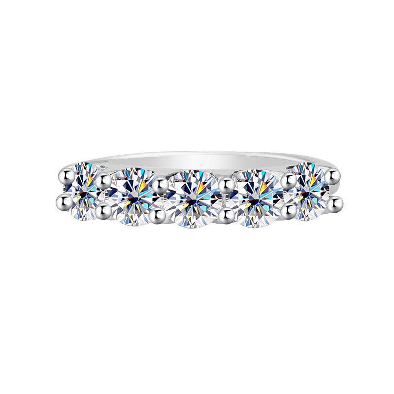 Cross-border foreign trade S925Silver Moissanite Five-Star Princess Row Ring Simple Fashion Moissanite Diamond Ring for Women Factory Wholesale