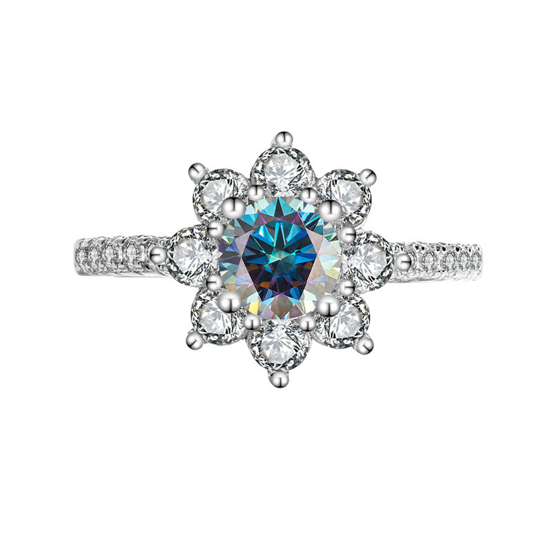 Sterling Silver925Moissanite Ring for Women Silver Ring Flower Diamond Ring TikTok Live Genuine Diamond Source Dropshipping
