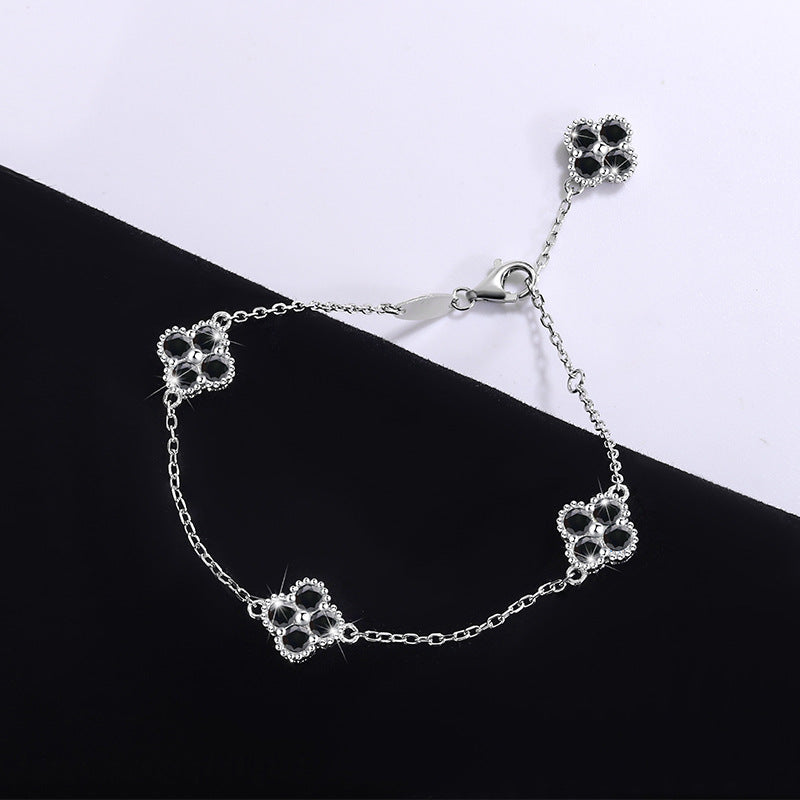 S925Silver Moissanite Four-Leaf Clover Bracelet Moissanite Simple Women's Bracelet TikTok Kuaishou Live Streaming Factory Direct Sale