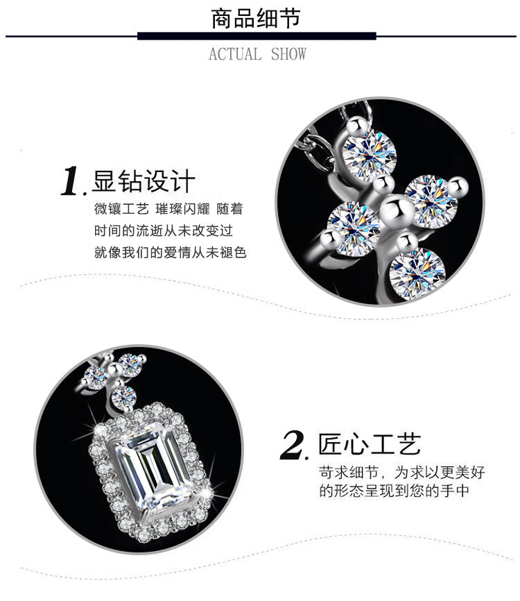 Cross-Border Europe and America S925Silver Pendant Emerald Cut Moissanite Necklace for Women Fashionable Light Luxury Rectangular Pendant Clavicle Chain