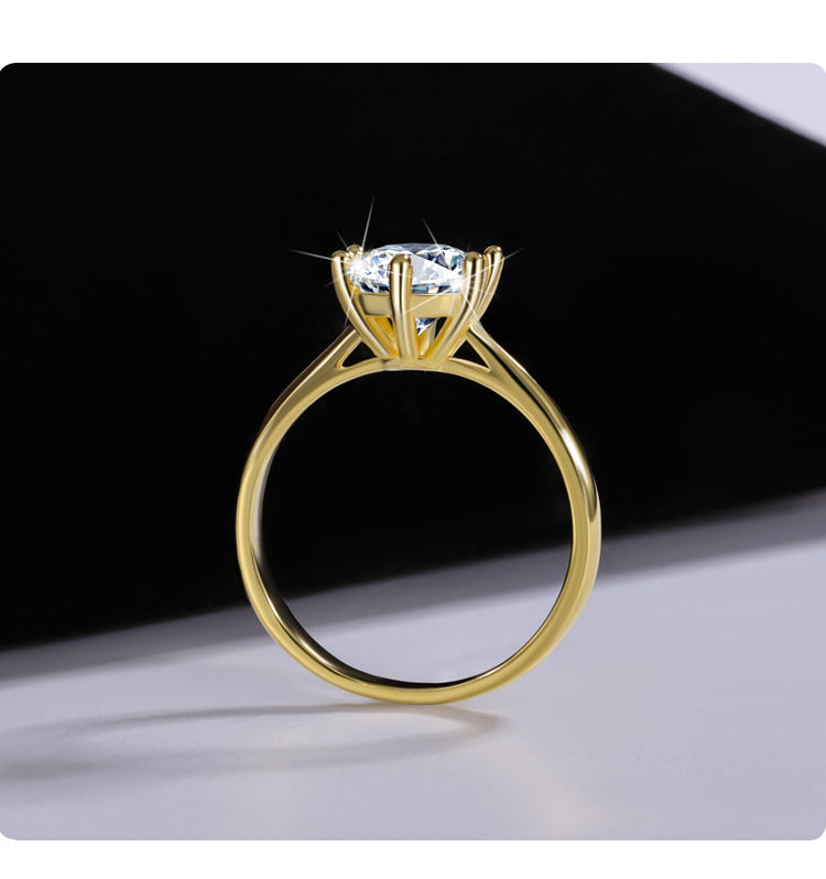 Cross-Border925Sterling Silver Plated Ring18K Golden Classic Six-Claw Moissanite Ring for Women Crown Proposal Ring Wholesale