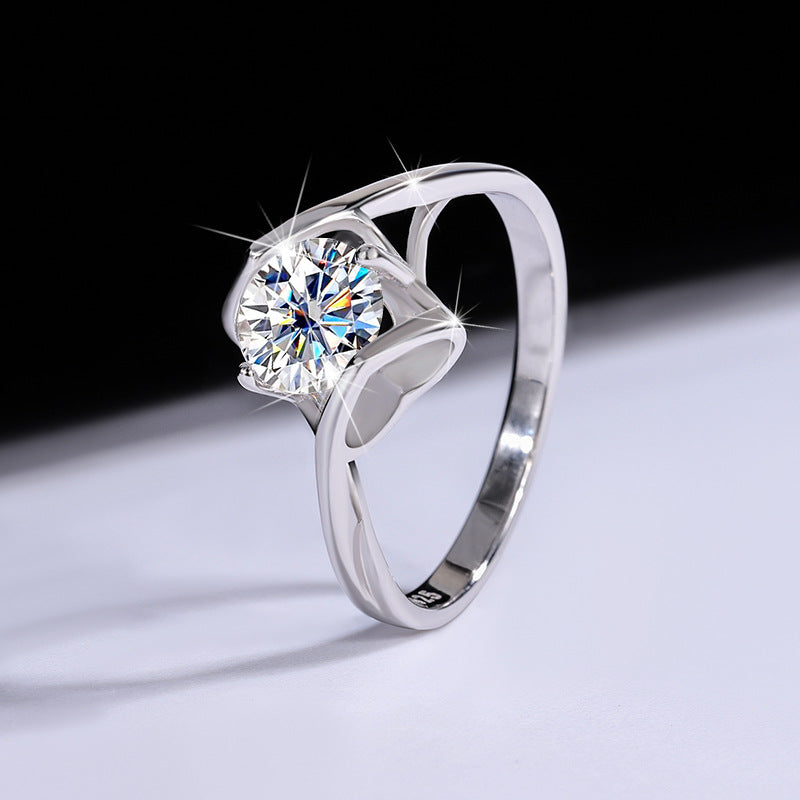 Factory direct sales925Sterling Silver Ring Female Angel Kiss Moissanite Heart to Heart Simulation Diamond Ring Live Wholesale