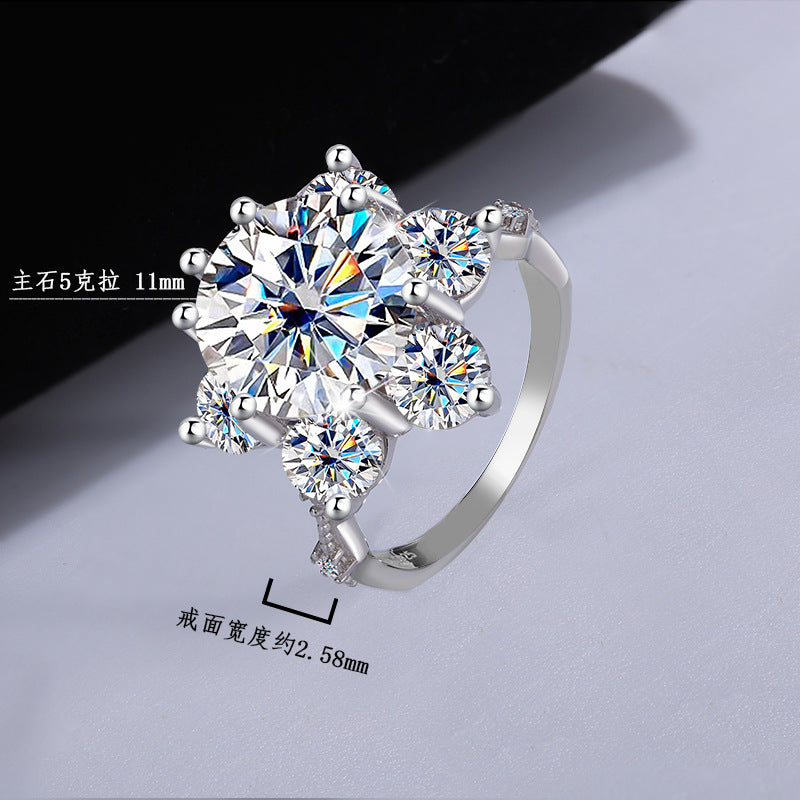 A4   S925Sterling Silver Ring Moissanite5Carat Crown Women's Ring Super Sparkling Pigeon Egg Wedding Ring Wholesale