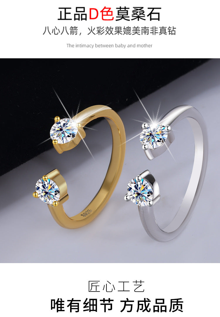 Cross-border hot selling S925Sterling Silver Couple Companion Rings Moissanite Diamond Set Rings Stackable Women's Rings Factory Wholesale