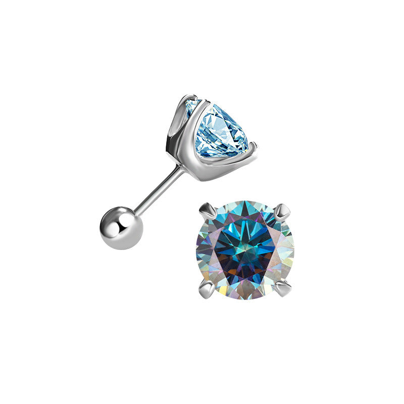 Cross-Border925Silver Moissanite Earrings Four Prong Screw Earrings 50Points1Carat 2Carat Fashion Simple Earrings