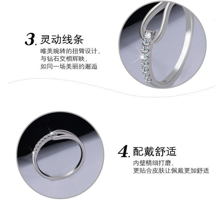 S925Silver Moissanite Heart-to-Heart Ring Korean Version Simple Row Diamond Internet Celebrity Niche Design Ring Cross-Border Wholesale