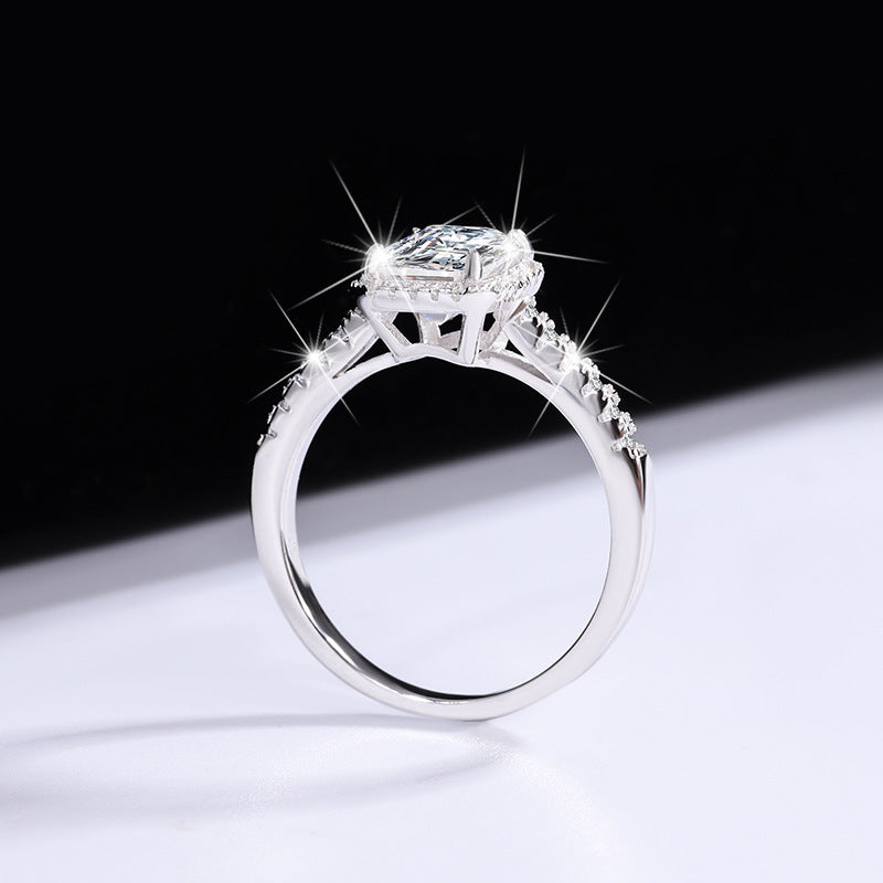 Amazon eBay Cross-Border Dropshipping Emerald Cut Irregular Shape Women's Sterling Silver Moissanite Closed Ring Factory Direct Sale