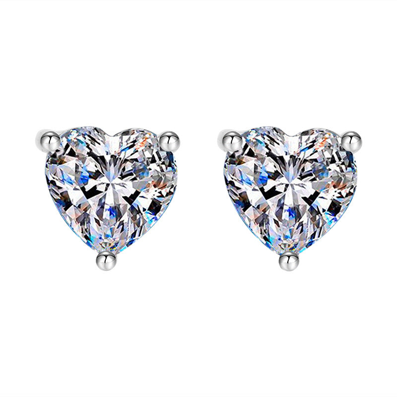 Cross-border hot selling S925Silver Earrings for Women Heart-Shaped Moissanite Simple Earrings Gift for Girlfriend or Best Friend Wholesale from Manufacturer