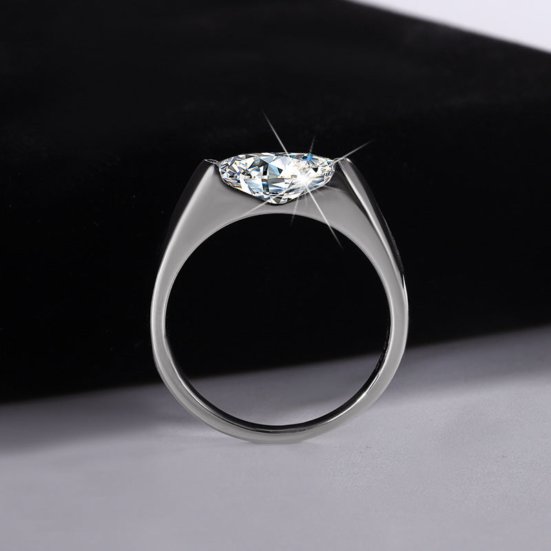 Cross-border hot selling S925Sterling Silver Horse Eye Ring1Carat Moissanite5×10mm Minimalist New Style with Advanced Design Sense