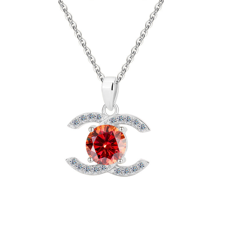 Exclusive for cross-border S925Pure Silver Moissanite Small Chanel Style Pair C Pendant High-End Versatile Full Diamond Necklace Factory Wholesale