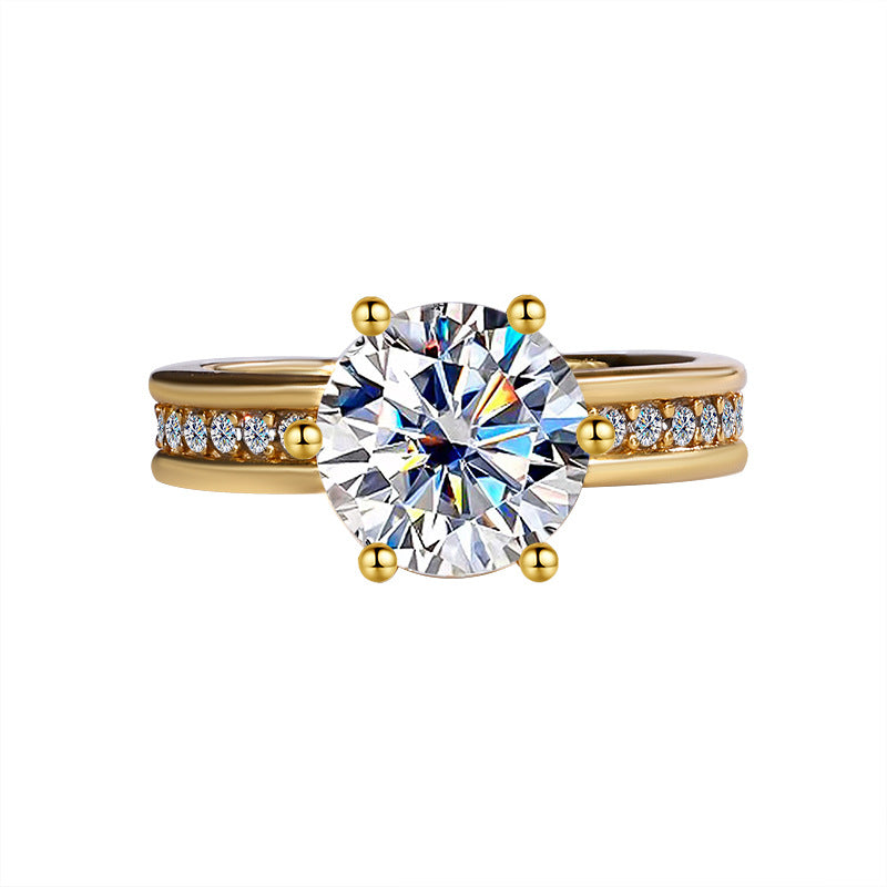 Factory Hot Sale S925Silver Moissanite High Crown Queen Women's Ring Gold Plated Diamond Imitation Proposal Wedding Diamond Ring