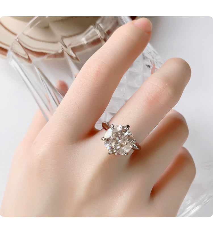 Cross-Border S925Silver T Six-Claw Moissanite3Carat5Carat Ring Classic Six-Prong Crown Proposal Ring Wholesale