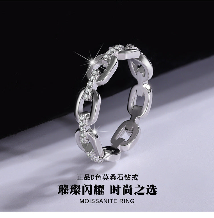 Cross-Border Europe and America s925Sterling Silver Moissanite Ring for Women, Diamond-Studded Index Finger Ring, Elegant Internet Celebrity Style ins Wholesale Silver Rings