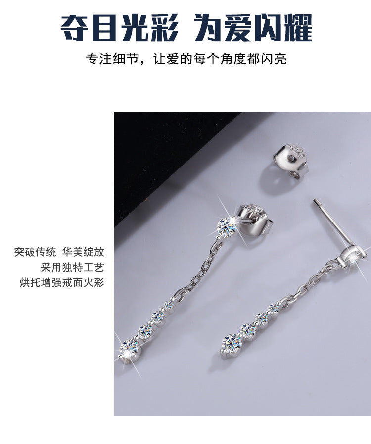 Cross-Border Wholesale S925Sterling Silver Moissanite Tassel Earrings Long Fashion High-end Moissanite Earrings Factory Wholesale