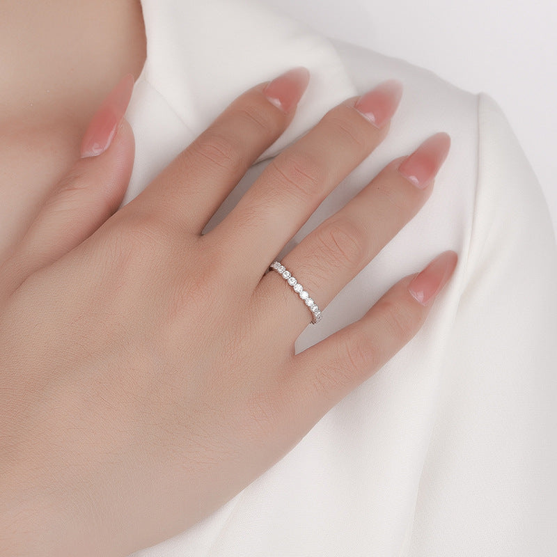 Cross-Border New Products S925Sterling Silver Starry Sky Full Moissanite Full Diamond Ring for Women Korean and Japanese Style Versatile Double Stackable Women's Ring