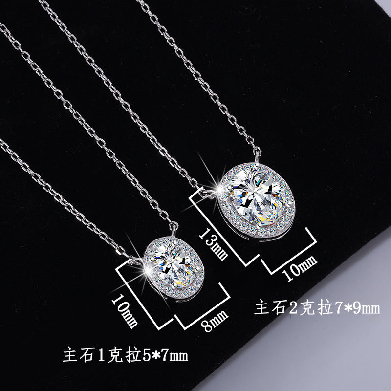 S925Sterling Silver Moissanite Egg-Shaped Necklace Pigeon Egg Collarbone Chain Full Diamond Versatile Oval Women's Pendant Factory Wholesale