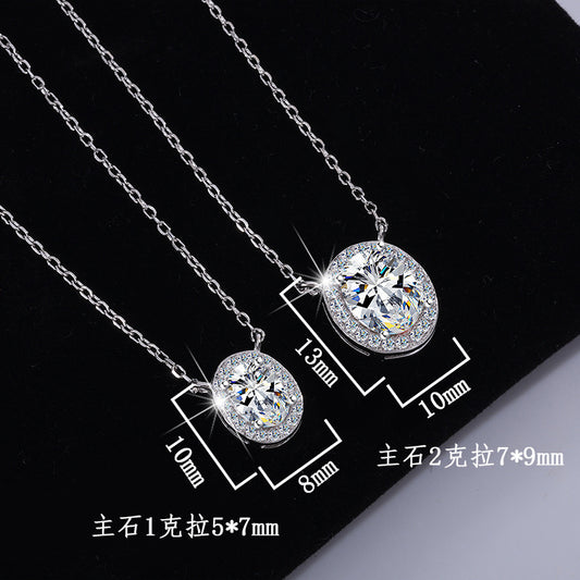 S925Sterling Silver Moissanite Egg-Shaped Necklace Pigeon Egg Collarbone Chain Full Diamond Versatile Oval Women's Pendant Factory Wholesale