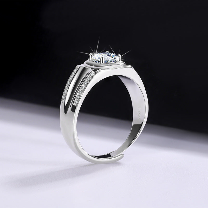 Source Manufacturer S925Pure Silver Moissanite Men's Ring1Carat Double Row Micro Inlaid Large Men's Ring Luxury European and American Fashion