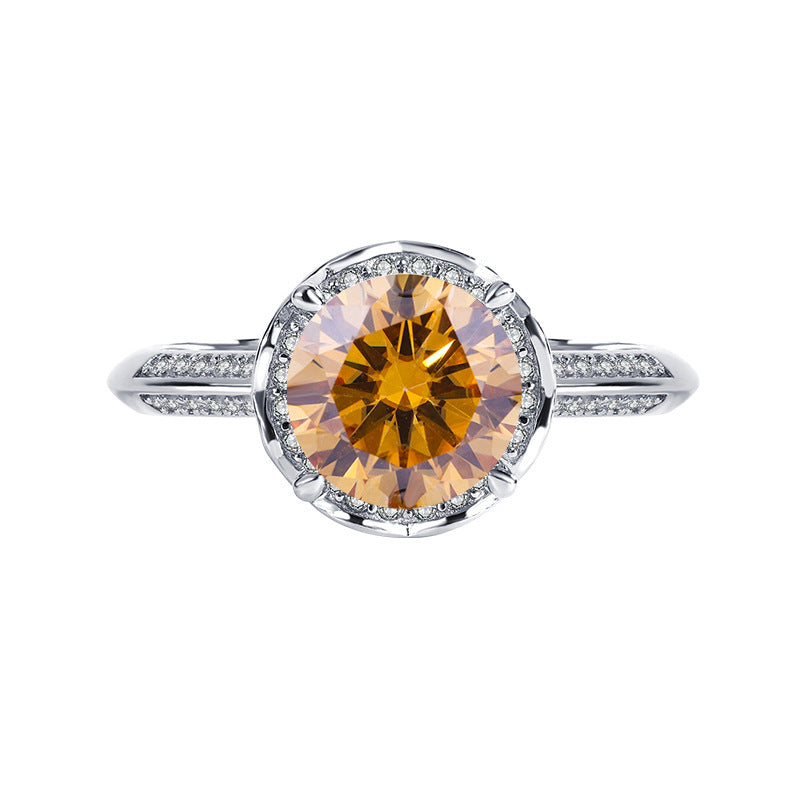 Exclusive for cross-border S925Silver Rose Fountain Colorful Moissanite Ring for Women Pure Silver Platinum Diamond Imitation Diamond Wholesale