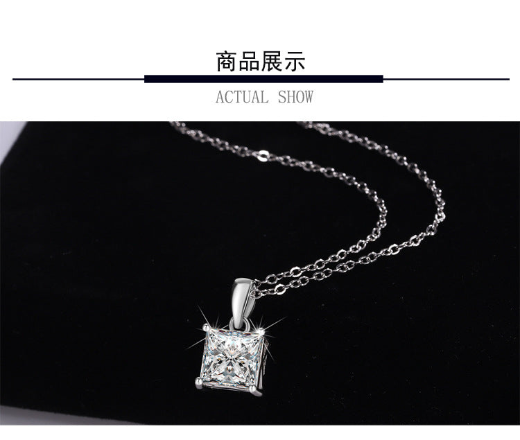 Cross-Border S925Sterling Silver Moissanite Necklace Irregular Diamond Princess Cut Pendant Women's Fashion Collarbone Chain Factory Wholesale