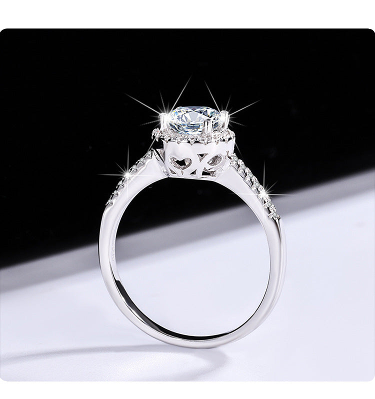 Moissanite ring s925Sterling Silver Ring Kajia One Carat Round Moissanite Wedding Women's Ring Factory Direct Sale