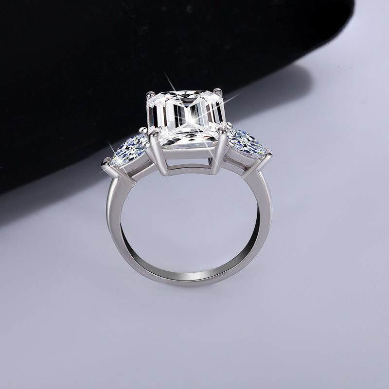 S925Silver Moissanite Ring5Carat Rectangular Emerald Cut Radiant Cut Luxury Inlaid Irregular Diamond Women's Ring Wholesale