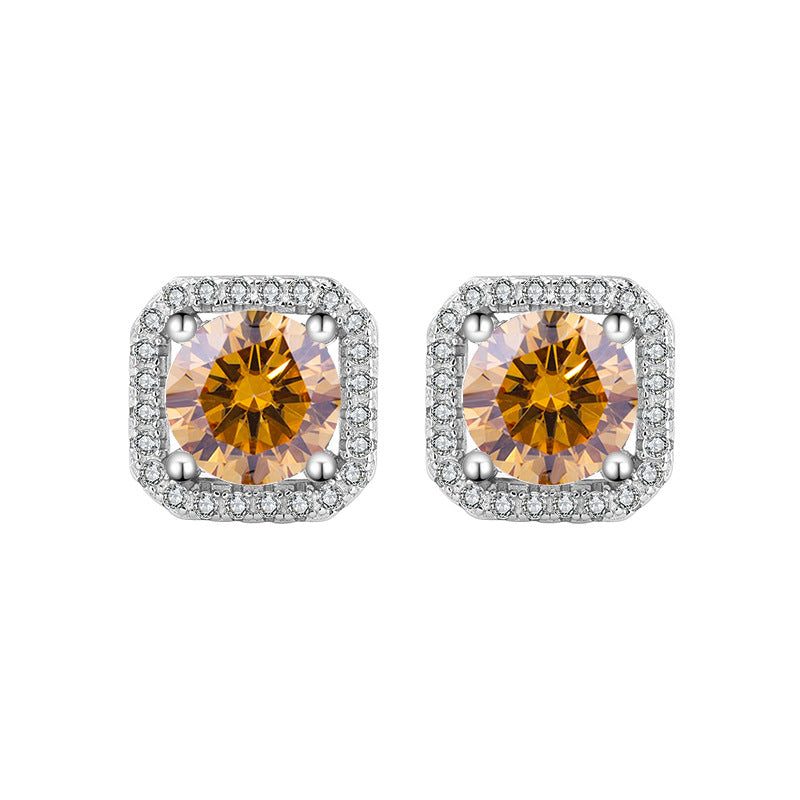 s925Pure Silver Genuine Moissanite Square Stud Earrings for Women Elegant Simple Moissanite Gift Earrings Live Streaming Source
