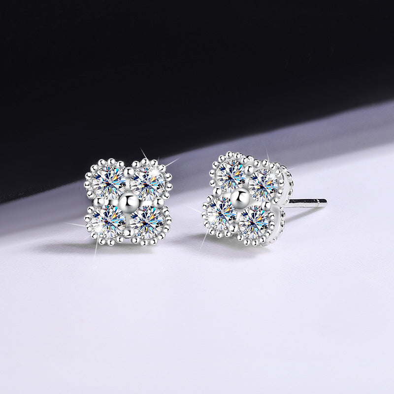 S925Sterling Silver Moissanite Four-Leaf Clover Three-Piece Set Bracelet Necklace Women's Earrings Multiple Styles TikTok Live Factory Wholesale