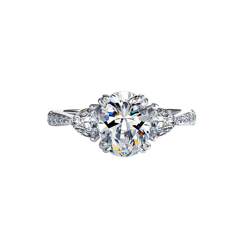 Amazon eBay Cross-Border Delivery925Sterling Silver2Carat Egg-Shaped Women's Moissanite Closed Ring Factory Direct Sale