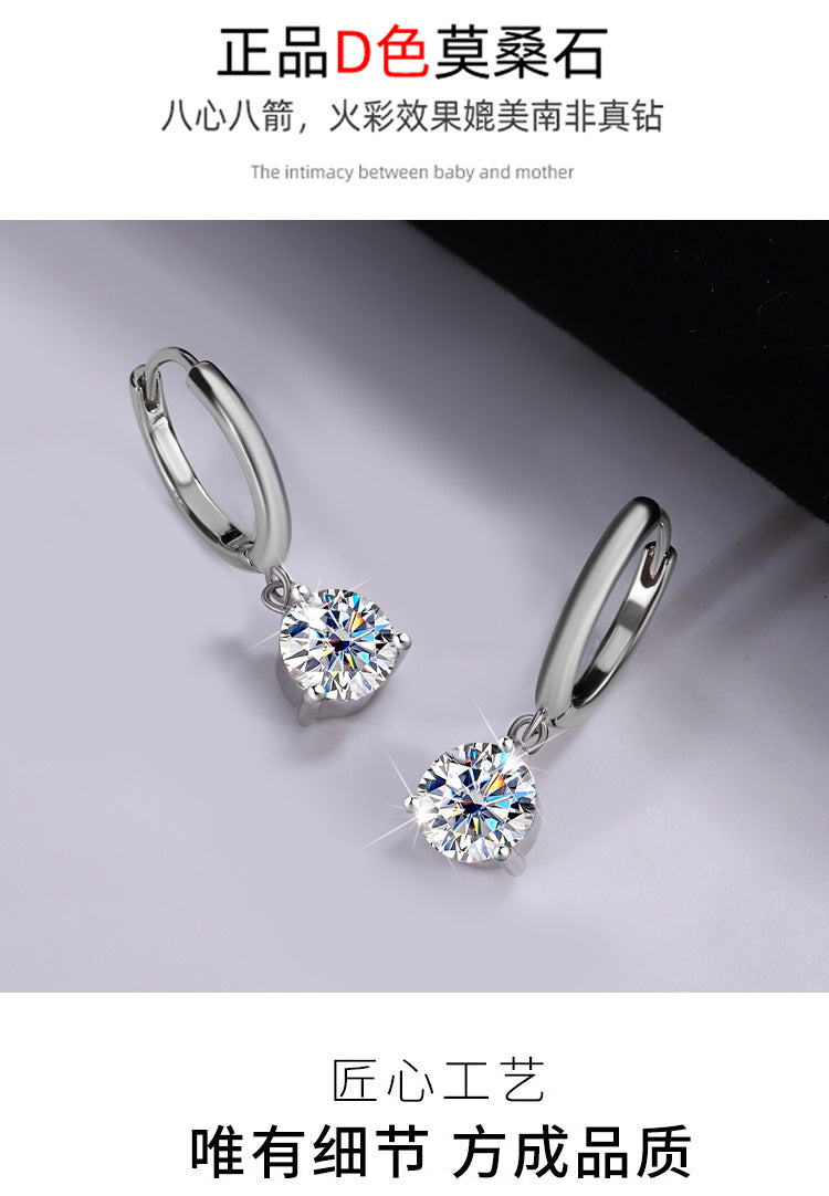 Europe and america cross border S925Sterling Silver Three-Prong Earrings Moissanite Ear Jewelry Classic Simple Hoop Moissanite Stud Earrings Wholesale