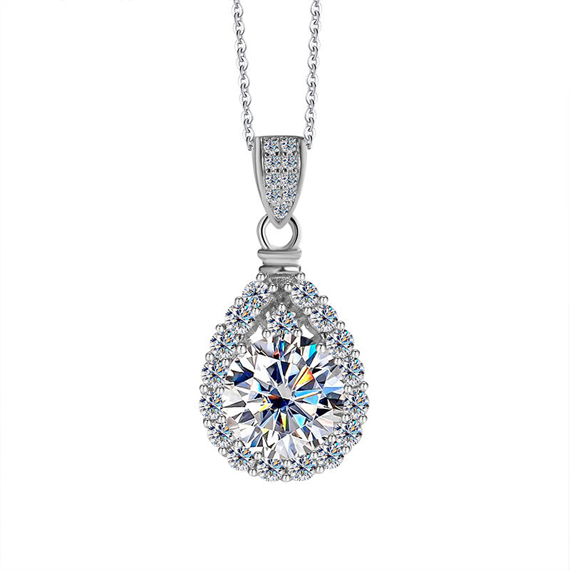 Cross-border hot selling S925Sterling Silver Moissanite Necklace for Women Water Drop Pendant High-end Fashion Versatile Necklace Wholesale